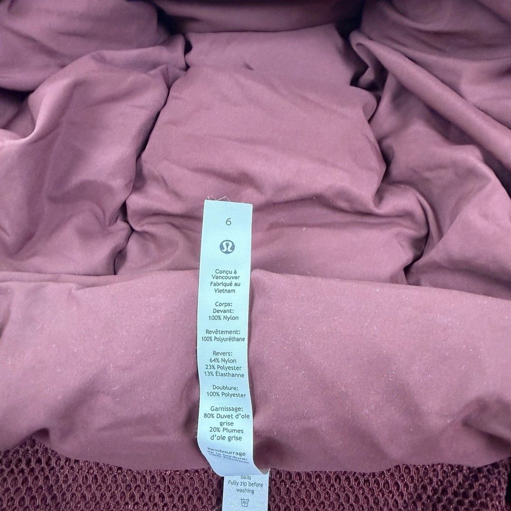 Lululemon Long Puffer Coat Women's 6 Burgundy Goose Down Hooded Winter Parka - Picture 15 of 16